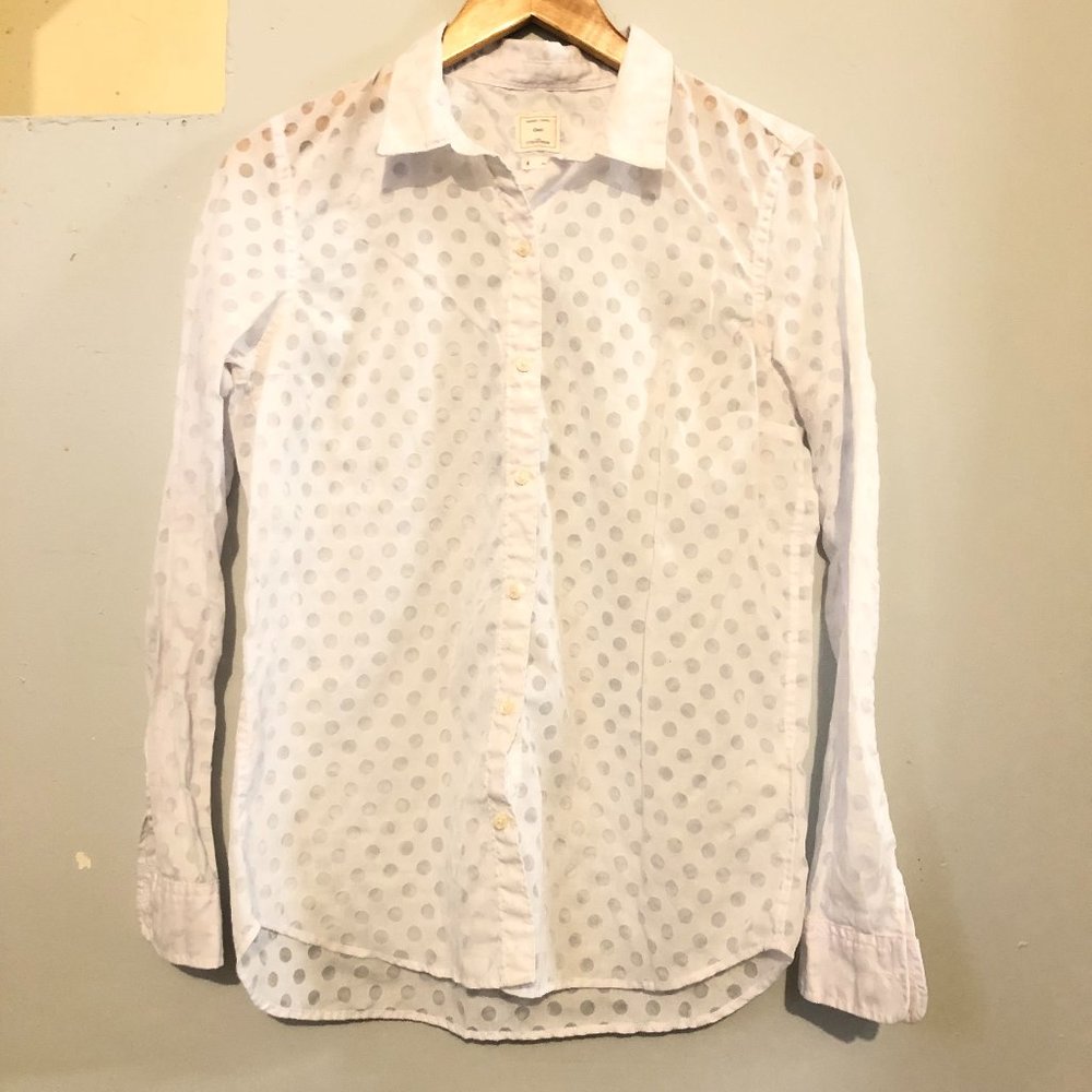 Gap, White Sheer Polka Dot Button Down Top, Women… - image 1